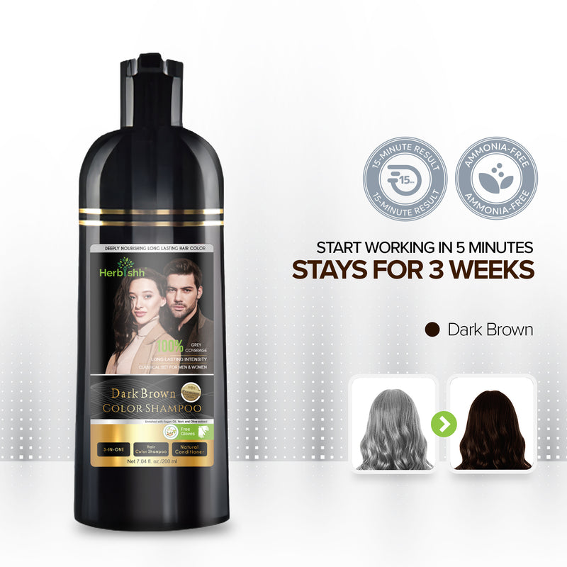Dark Brown Hair Color Shampoo 200ml - Herbishh