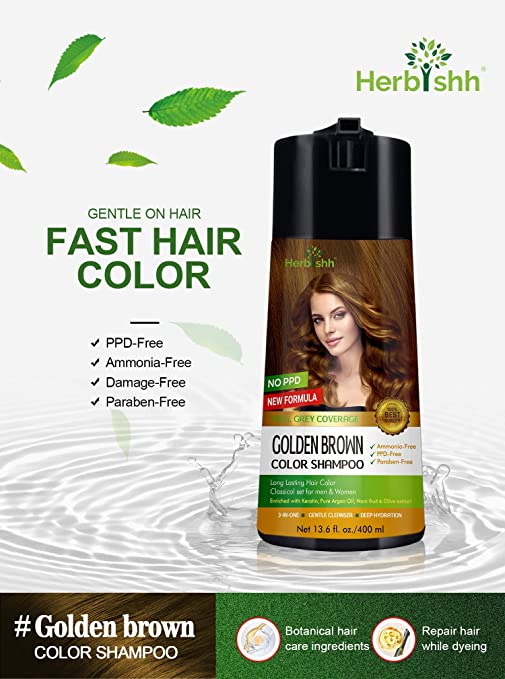 PPD FREE - 2 pcs Golden Brown Color Shampoo - Herbishh