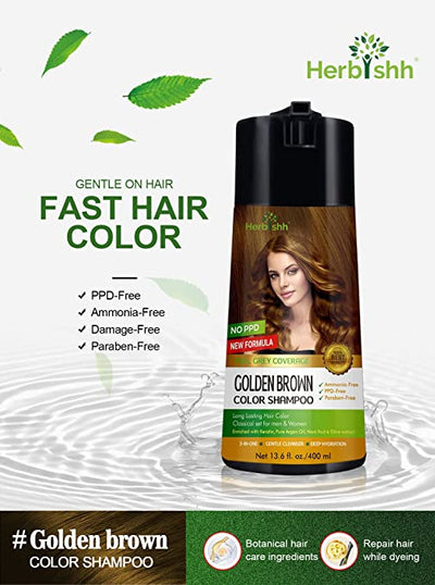 PPD FREE - 3 pcs Golden Brown Color Shampoo - Herbishh